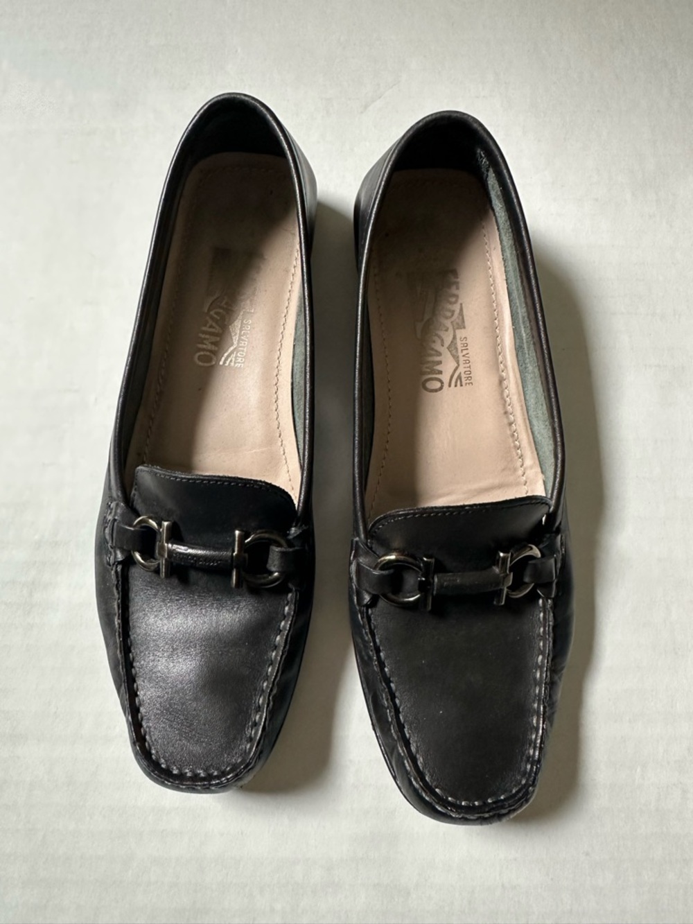 Salvatore Ferragamo Black Leather Loafers with Gancini Bit